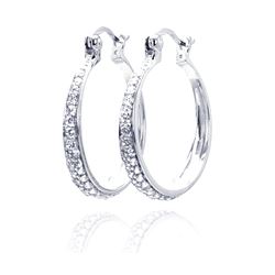 Sterling Silver Rhodium Plated CZ Hoop Earring ste00247