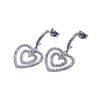 Image 1 : Sterling Silver Rhodium Plated Graduated Two Heart CZ Dangling Curved Earring ste00486