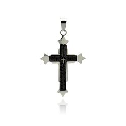 Stainless Steel Black Rhodium Plated Two Tone Cross Charm Pendant ssp00247