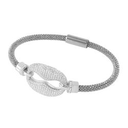 Sterling Silver Rhodium Plated CZ Link Italian Bracelet ITB00186RH