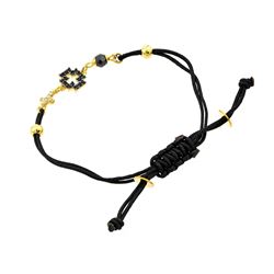 Sterling Silver Gold Plated Charm CZ Black Cord Bracelet bgb00192
