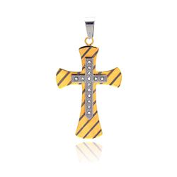 Stainless Steel Gold Plated Stripe Cross Clear Crystal Charm Pendant ssp00150