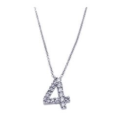 Sterling Silver Rhodium Plated Clear CZ Number 4 Pendant Necklace stp00831