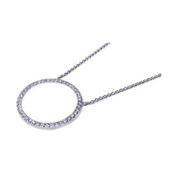 Sterling Silver Clear CZ Rhodium PlatedOpen Circle Pendant Necklace stp00418