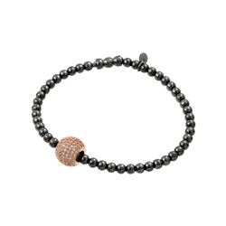 Sterling Silver Black Rhodium & Rose Gold Plated Ball Multiple Clear CZ Inlay Bracelet ECB00033BR