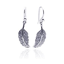 Sterling Silver Rhodium Plated Curvy Leaf CZ Dangling Hook Earring ste00542