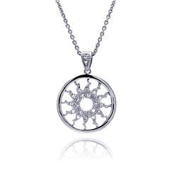 Sterling Silver Clear CZ Rhodium Plated Solar Pendant Necklace stp00248