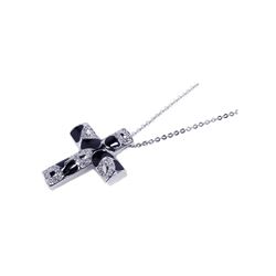 Sterling Silver Clear CZ Black Enamel Rhodium Plated CrossPendant Necklace bgp00057