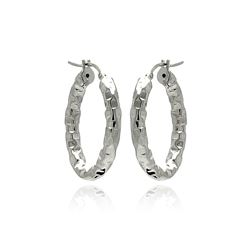 Sterling Silver Rhodium Plated Oval Hoop Earring ite00024rh