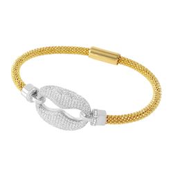 Sterling Silver Rhodium & Gold Plated CZ Link Italian Bracelet ITB00186GP/RH