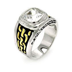 RhodiumBlack Rhodium& Gold Plated Brass Princess Cut Center Clear CZ Ring bbr00034