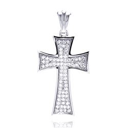 Sterling Silver Rhodium Plated Cross Micro Pavet CZ Dangling Pendant acp00037