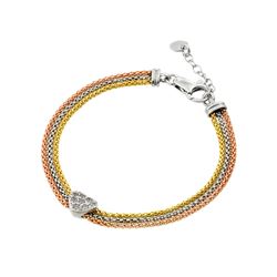 Sterling Silver Rhodium & Rose Gold & Gold Plated Heart Clear CZ Inlay Bracelet ECB00031