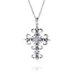 Sterling Silver Rhodium Plated Celtic Cross Outline Pendant Necklace stp00322