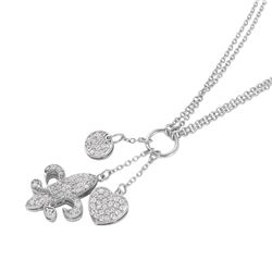 Sterling Silver Rhodium Plated Double Chained Fleur de Lis Pendent with Charms and CZ Accents STP010