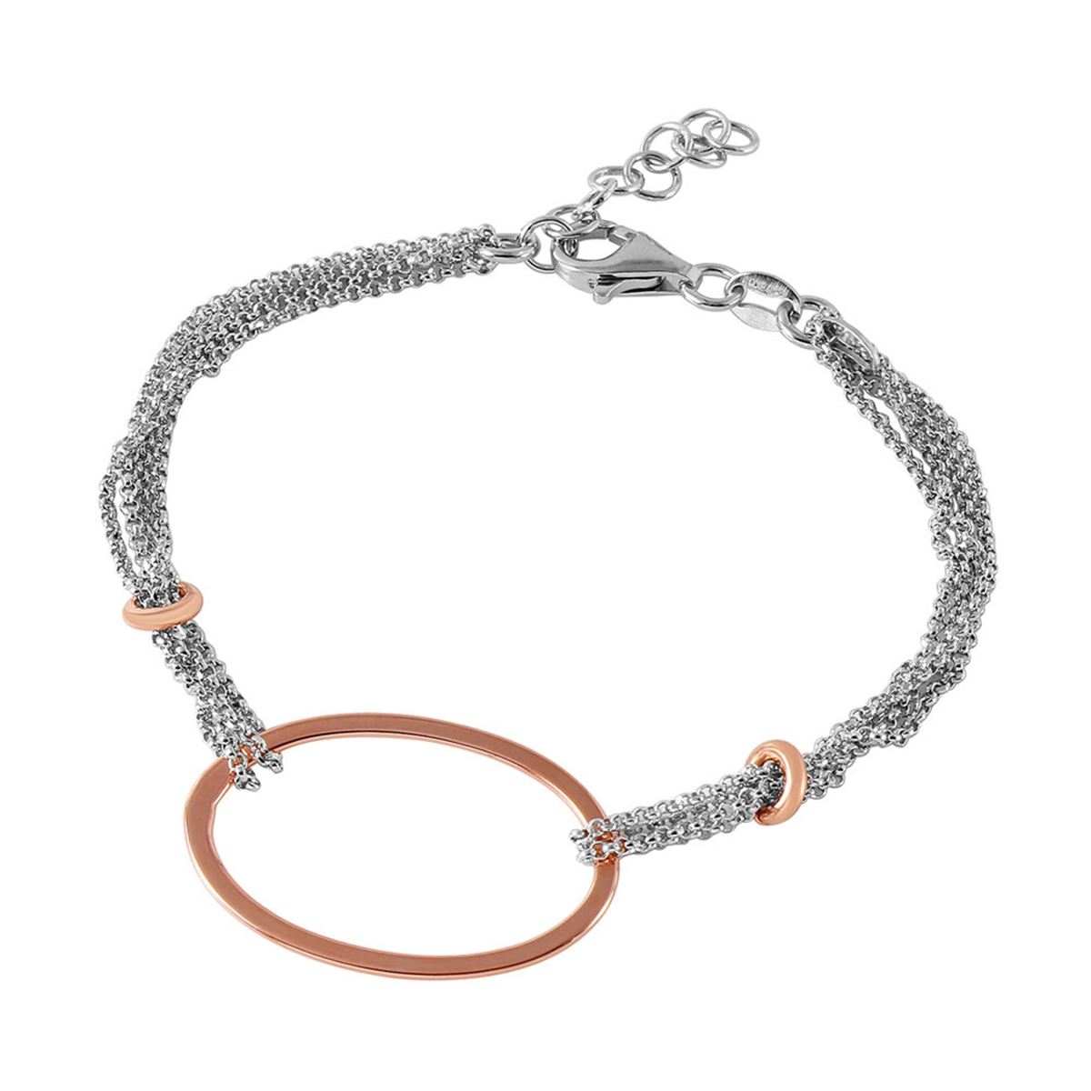 Sterling Silver Rhodium Plated Italian Bracelet with Rose Gold Plated ...