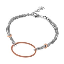 Sterling Silver Rhodium Plated Italian Bracelet with Rose Gold Plated Oval Accents ITB00160RH/RGP