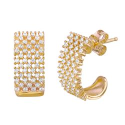 Sterling Silver Gold Plated Thick Checkered CZ Huggies Earrings - ACE00083GP