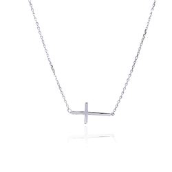 Sterling Silver Rhodium Plated Sideways Cross Necklace bgp00492