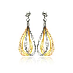 Sterling Silver Three Tone Dangling Open Teardrop Mesh Stud Earring ite00049