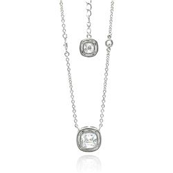 Sterling Silver Rhodium Plated Double Square CZ Necklace bgp00494