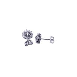 Sterling Silver Rhodium Plated Micro Pave Clear Sun CZ Stud Post Earring ace00023