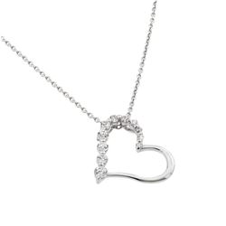 Sterling Silver Rhodium Plated Clear CZ Heart Pendant Necklace STP01413