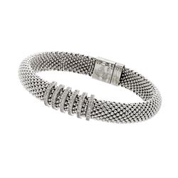 Sterling Silver Rhodium Plated Micro Pave Clear CZ Beaded Italian Bracelet PSB00001RH