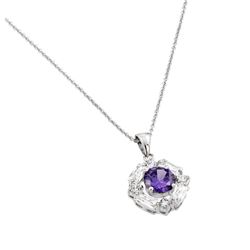 Sterling Silver Rhodium Plated Circle Center Purple CZ Necklace bgp00809p