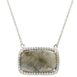 Sterling Silver Rhodium Plated CZ Accents Labradorite Pendant Necklace STP01428LA