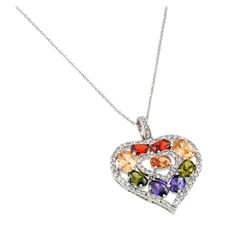 Sterling Silver Rhodium Plated Multiple Multicolor CZ Dangling Necklace BGP00663