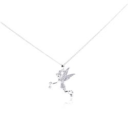 Sterling Silver Rhodium Plated Clear CZ Fairy Pendant Necklace stp00983