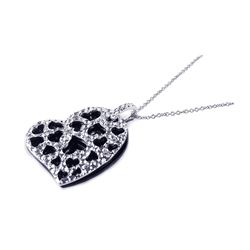 Sterling Silver Black Onyx Rhodium Plated Heart Pendant Necklace bgp00165