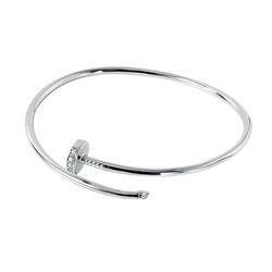 Sterling Silver Nail Shaped Cuff Bracelet With CZ Accents BGB00241