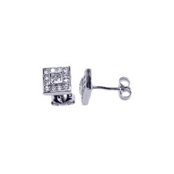 Sterling Silver Rhodium Plated Micro Pave Clear Square CZ Stud Post Earring ace00018
