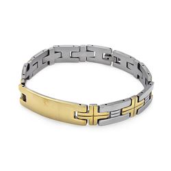 Stainless Steel Gold Plated Cross Link ID Bracelet ssb00223