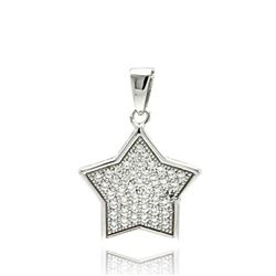 Silver Rhodium Plated Star CZ Inlay Dangling Pendant acp00043