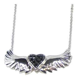 Sterling Silver Rhodium Plated Winged Black Heart CZ Necklace stp00543blk