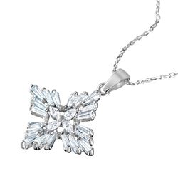 Sterling Silver Rhodium Plated Baguette & Marquise CZ Cross Pendant Necklace BGP01045