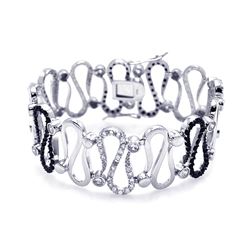 Sterling Silver Rhodium Plated Black & Clear Zigzag CZ Bracelet bgb00051