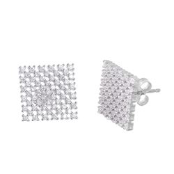 Sterling Silver Rhodium Plated Large Checkered CZ Stud Earrings ACE00080RH