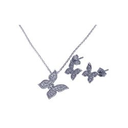 Sterling Silver Rhodium Plated Butterfly CZ Stud Earring & Necklace Set sts00281