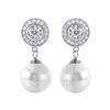 Image 1 : Sterling Silver Rhodium Plated Pearl CZ Cluster Earring - STE00988