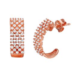 Sterling Silver Rose Gold Plated Checkered CZ Huggies Earrings - ACE00082RGP