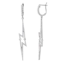 Sterling Silver Rhodium Plated Dangling Lightning CZ Earrings - ACE00102RH