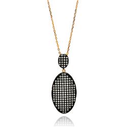 Sterling Silver Gold & Black Plated Graduated Oval Black & Clear CZ Necklace bgp00607