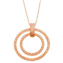 Sterling Silver Rose Gold Plated Clear CZ Double Circle Pendant Necklace STP00920