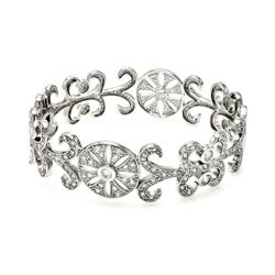 Sterling Silver Rhodium Plated Flower Design CZ Bangle Bracelet bgg00036