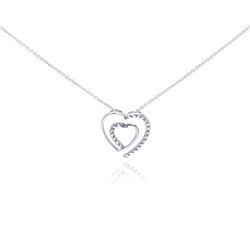 Sterling Silver Rhodium Plated Clear Diamond Heart Pendant Necklace stp01032