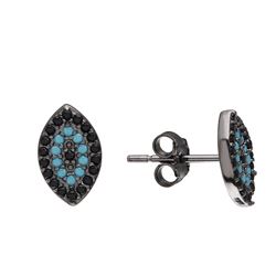 Sterling Silver Black Rhodium Evil Eye Earrings With Black CZ and Turquoise Stones - STE01072BLU